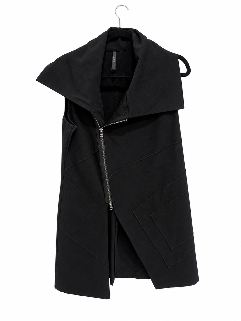 Sleeveless Black Asymmetrical Zip Vest